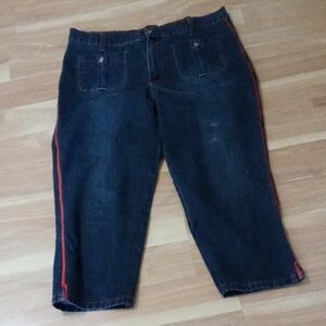 Luxury Blues Dark Blue Women’s Cropped Jeans with Red Side Stripe